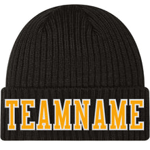 Load image into Gallery viewer, Custom Black Gold-White Stitched Cuffed Knit Hat

