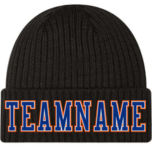 Load image into Gallery viewer, Custom Black Royal-Orange Stitched Cuffed Knit Hat
