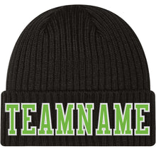 Load image into Gallery viewer, Custom Black Neon Green-White Stitched Cuffed Knit Hat
