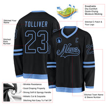 Load image into Gallery viewer, Custom Black Black-Light Blue Hockey Jersey
