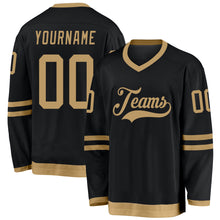 Load image into Gallery viewer, Custom Black Old Gold Hockey Jersey
