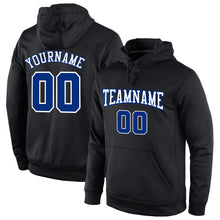 Load image into Gallery viewer, Custom Stitched Black Royal-White Sports Pullover Sweatshirt Hoodie
