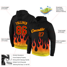 Load image into Gallery viewer, Custom Stitched Black Red-Gold 3D Pattern Design Flame Sports Pullover Sweatshirt Hoodie
