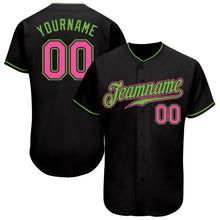 Load image into Gallery viewer, Custom Black Pink-Neon Green Authentic Baseball Jersey
