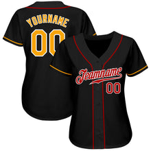 Load image into Gallery viewer, Custom Black Gold-Red Authentic Baseball Jersey
