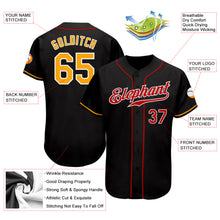 Load image into Gallery viewer, Custom Black Gold-Red Authentic Baseball Jersey
