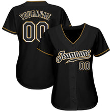 Load image into Gallery viewer, Custom Black Black-Old Gold Authentic Baseball Jersey
