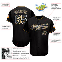 Load image into Gallery viewer, Custom Black Black-Old Gold Authentic Baseball Jersey

