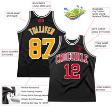 Load image into Gallery viewer, Custom Black Gold-Red Authentic Throwback Basketball Jersey
