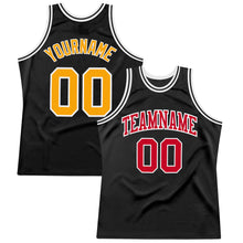 Load image into Gallery viewer, Custom Black Gold-Red Authentic Throwback Basketball Jersey

