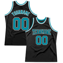 Load image into Gallery viewer, Custom Black Teal-White Authentic Throwback Basketball Jersey
