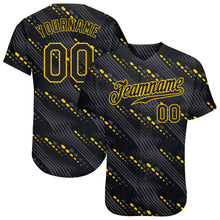 Load image into Gallery viewer, Custom Black Black-Gold 3D Pattern Design Authentic Baseball Jersey
