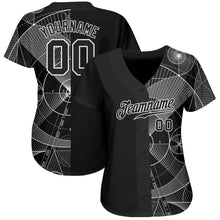 Load image into Gallery viewer, Custom Black Black-White 3D Pattern Design Geometry Authentic Baseball Jersey
