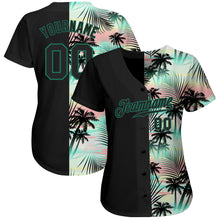 Load image into Gallery viewer, Custom Black Black-Kelly Green 3D Pattern Design Tropical Palm Leaves Authentic Baseball Jersey
