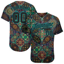 Load image into Gallery viewer, Custom Black Black-Teal 3D Pattern Design Mandalas Authentic Baseball Jersey
