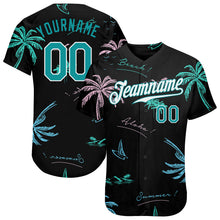 Load image into Gallery viewer, Custom Black Teal-White 3D Pattern Design Hawaii Palm Trees Authentic Baseball Jersey
