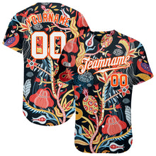 Load image into Gallery viewer, Custom Black White-Orange 3D Pattern Design Flowers Authentic Baseball Jersey
