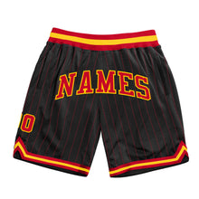 Load image into Gallery viewer, Custom Black Red Pinstripe Red-Gold Authentic Basketball Shorts
