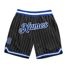Load image into Gallery viewer, Custom Black White Pinstripe Royal-White Authentic Basketball Shorts
