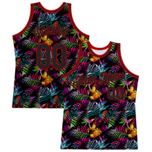 Load image into Gallery viewer, Custom Black Black-Red 3D Pattern Tropical Hawaii Palm Leaves Authentic Basketball Jersey
