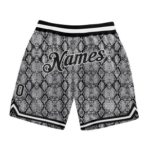 Custom Black Black-White 3D Pattern Design Snakeskin Authentic Basketball Shorts