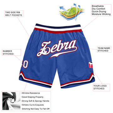 Custom Blue White-Red Authentic Throwback Basketball Shorts