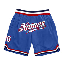Load image into Gallery viewer, Custom Blue White-Red Authentic Throwback Basketball Shorts
