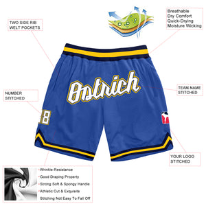 Custom Blue White-Gold Authentic Throwback Basketball Shorts