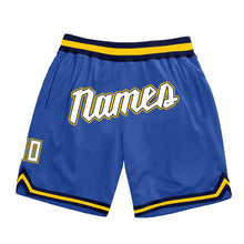 Load image into Gallery viewer, Custom Blue White-Gold Authentic Throwback Basketball Shorts
