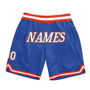 Custom Blue White-Orange Authentic Throwback Basketball Shorts