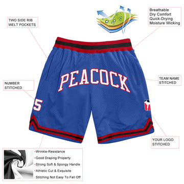 Custom Blue White-Red Authentic Throwback Basketball Shorts