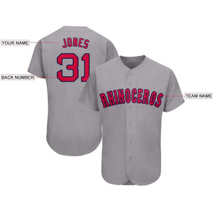 Custom Gray Red-Navy Baseball Jersey