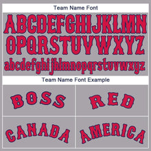 Load image into Gallery viewer, Custom Gray Red-Navy Baseball Jersey
