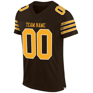 Custom Brown Gold-White Mesh Authentic Football Jersey