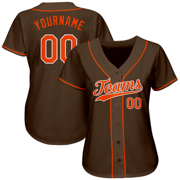 Custom Brown Orange-White Authentic Baseball Jersey