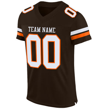 Custom Brown White-Orange Mesh Authentic Football Jersey