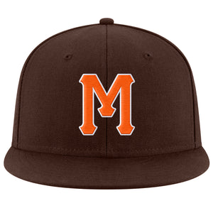 Custom Brown Orange-White Stitched Adjustable Snapback Hat