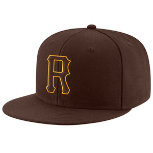 Custom Brown Brown-Gold Stitched Adjustable Snapback Hat