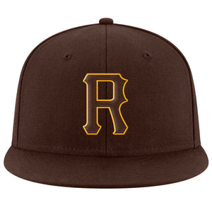 Custom Brown Brown-Gold Stitched Adjustable Snapback Hat
