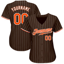 Load image into Gallery viewer, Custom Brown White Pinstripe Orange-White Authentic Baseball Jersey

