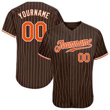 Load image into Gallery viewer, Custom Brown White Pinstripe Orange-White Authentic Baseball Jersey
