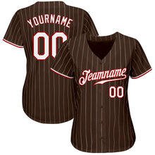 Load image into Gallery viewer, Custom Brown White Pinstripe White-Red Authentic Baseball Jersey
