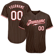 Load image into Gallery viewer, Custom Brown White Pinstripe White-Red Authentic Baseball Jersey

