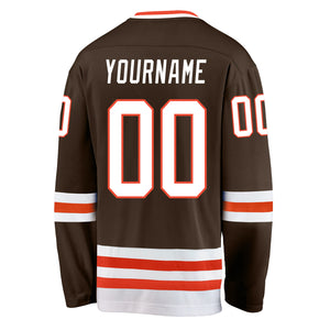 Custom Brown White-Orange Hockey Jersey