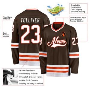 Custom Brown White-Orange Hockey Jersey