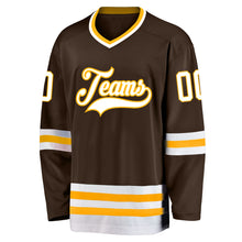 Load image into Gallery viewer, Custom Brown White-Gold Hockey Jersey
