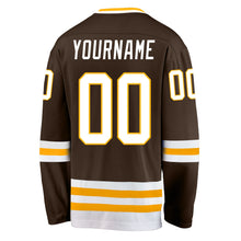 Load image into Gallery viewer, Custom Brown White-Gold Hockey Jersey
