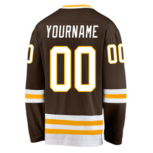 Custom Brown White-Gold Hockey Jersey