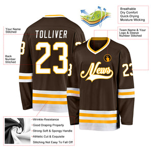 Custom Brown White-Gold Hockey Jersey