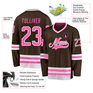 Custom Brown Pink-White Hockey Jersey